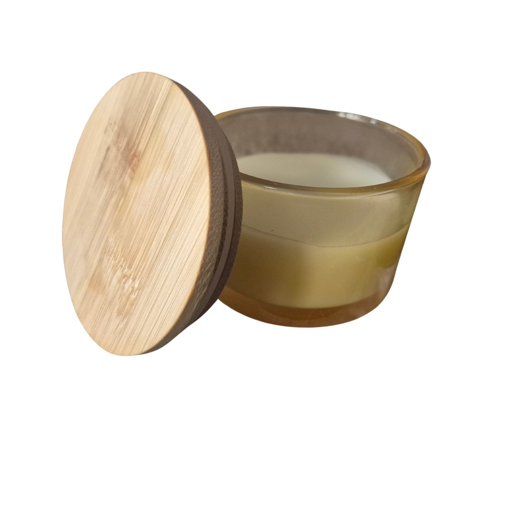 SweetiePie organic body butter in a glass jar with bamboo lid